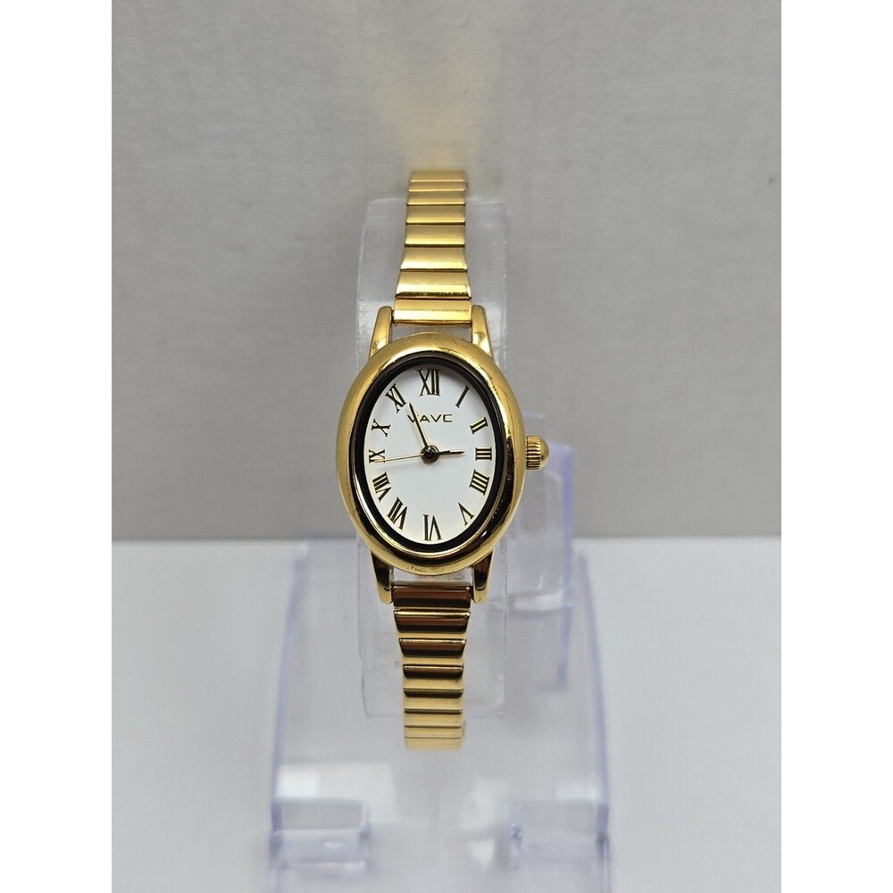 VAVC Womens Goldtone Oval Roman Numeral Expansion Quartz Dress Watch New Battery